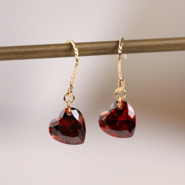 Ruby crystal heart earrings