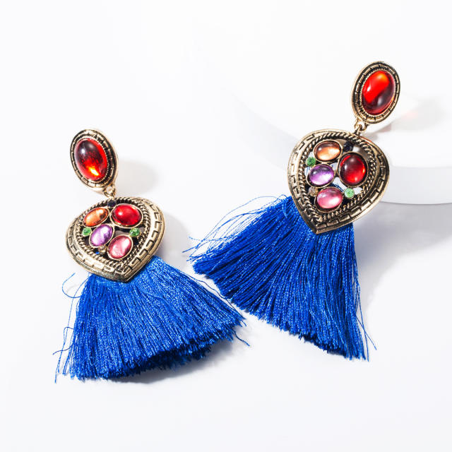 Heart-shaped diamond tassel earrings Bohemian