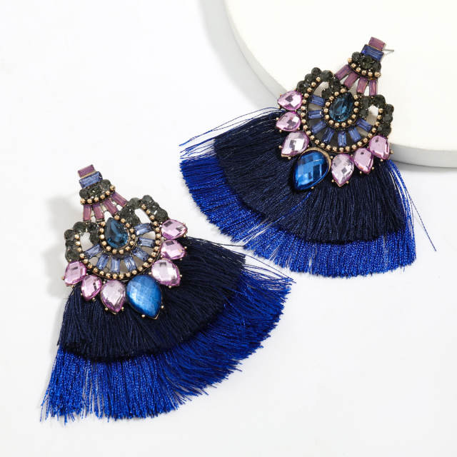 Diamond fan-shaped tassel earrings Bohemian