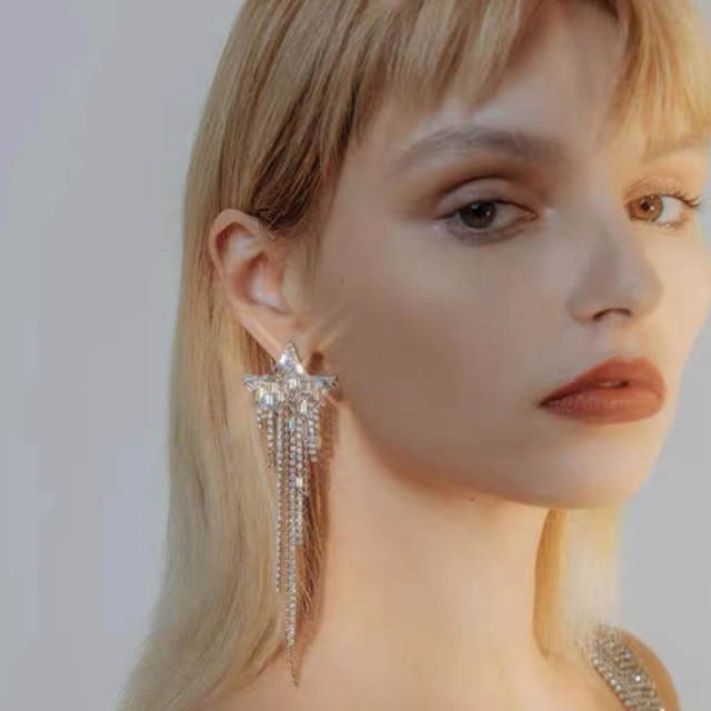 Diamond star tassel earrings
