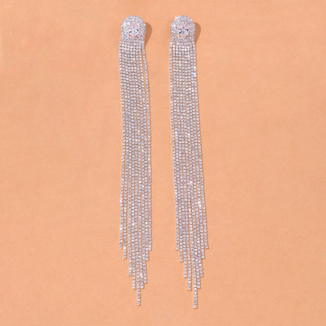 Diamond long tassel earrings