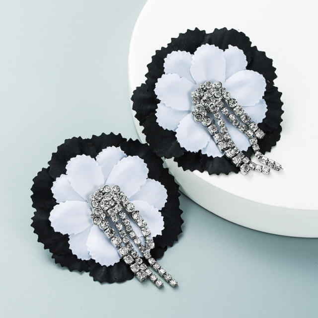 Rhinestone tassel flowers studs earrings