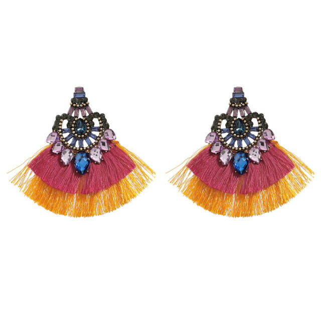 Diamond fan-shaped tassel earrings Bohemian