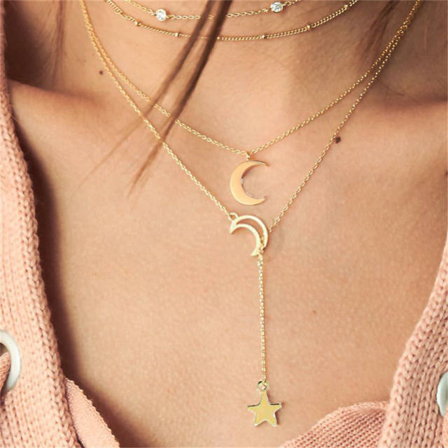 Dainty moon layer stainless steel necklace