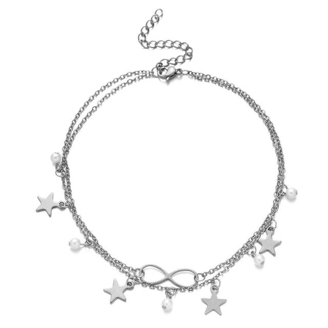 Concise pearl star infinity stainless steel bracelet