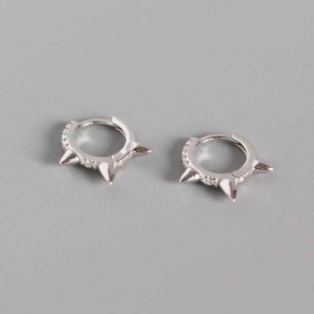 S925 silver rivet diamond huggie earrings