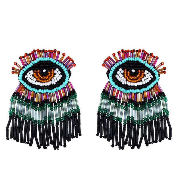 Bohemian hand-woven seed bead Devil's Eye earrings