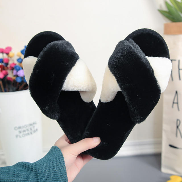 Two color fluffy slippers for women