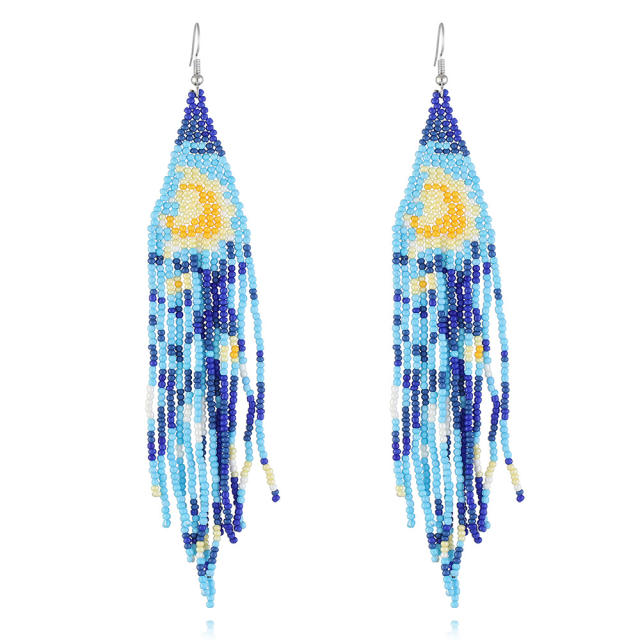 Boho seed beads tassel dangle earrings