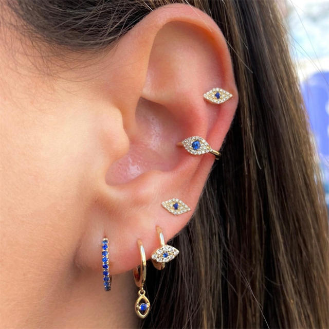 Diamone evil eye huggie earrings