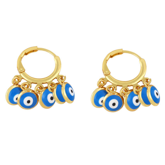 Enamel cute evil eye tassel huggie earrings