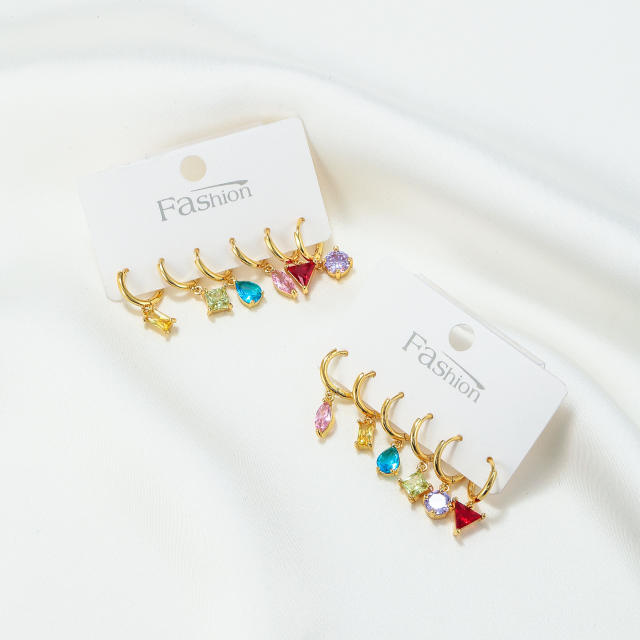 Color CZ Irregular shaped huggie earrings