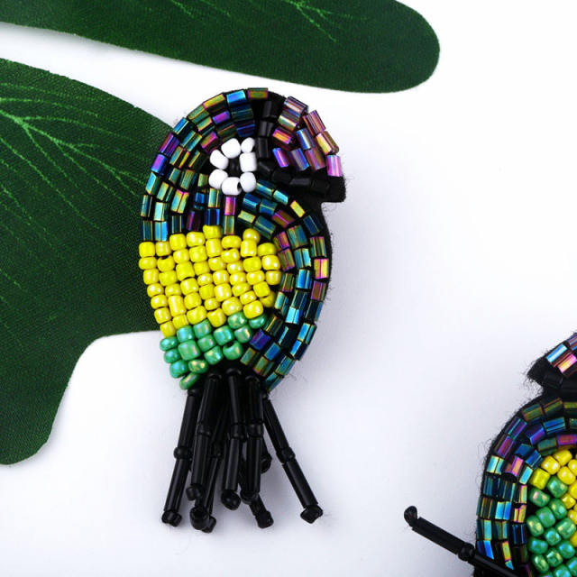 Creative parrot tassel seed bead earrings