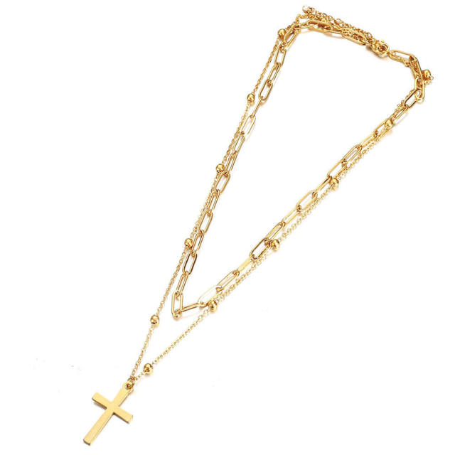 Cross pendant two layer stainless steel necklace chain necklace