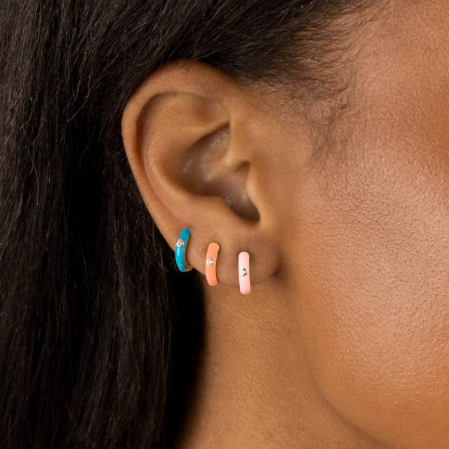 18KG enamel huggie earrings