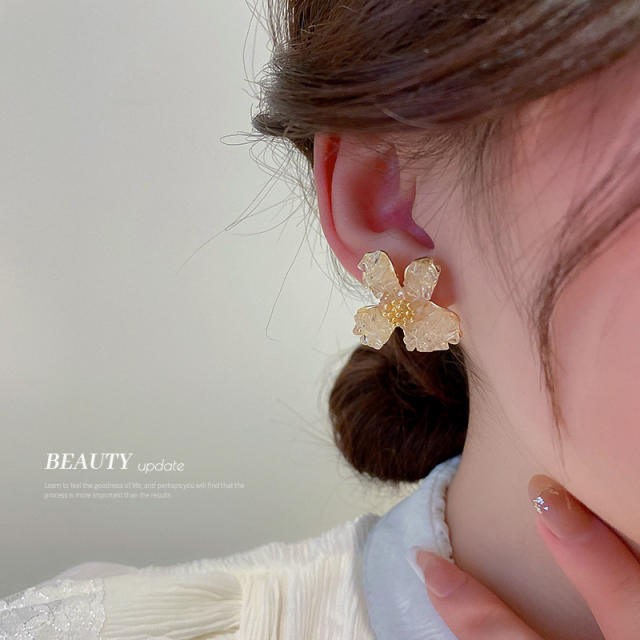 S925 sterling silver needle flower ear studs