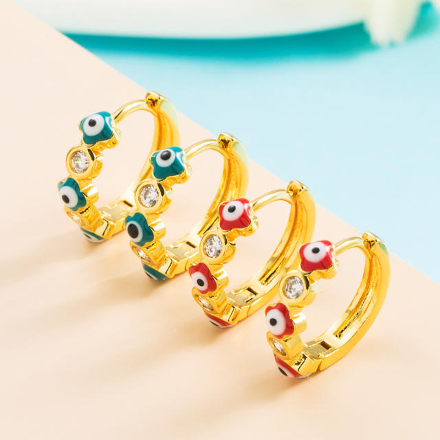 Hiphop enamel evil eye huggie earrings