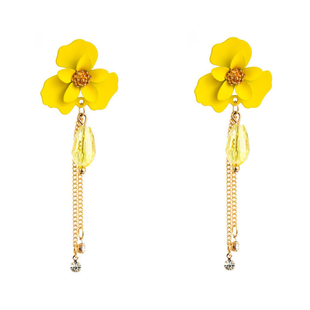 Flower tassel long dangling earrings