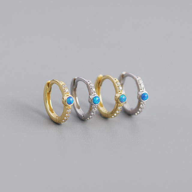 Opal S925 diamond huggie earrings