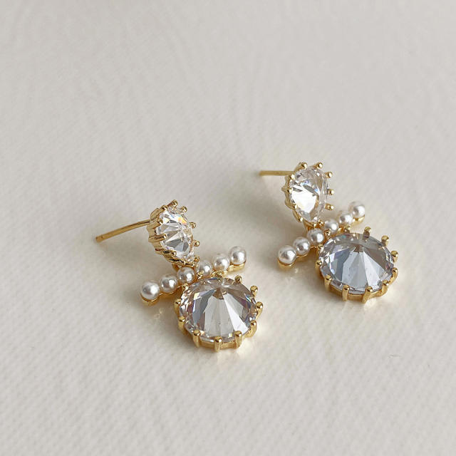 Korean style Pearl zircon earrings