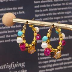 Boho water pearl natural stone beads hoop earrings