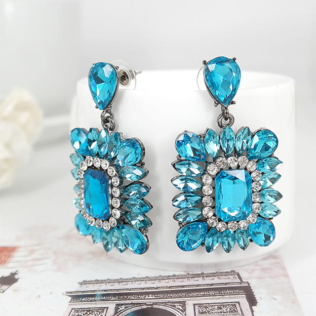 Luxury color glass crystal square dangle earrings