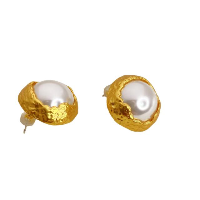18KG irregular shaped pearl setting ear studs