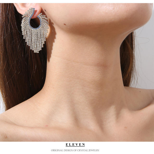 Geometric shape diamond tassel earrings