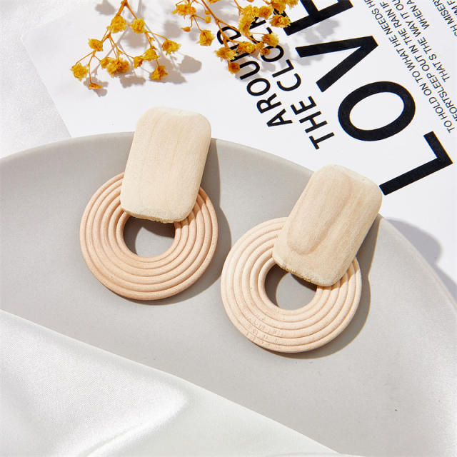 Geometric wood beaded vintage earrings