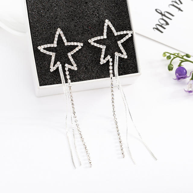 Delicate rhinestone star long earrings