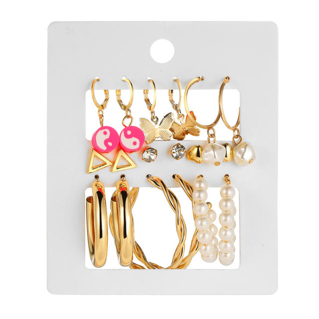 9pcs creative geometric heart earrings set