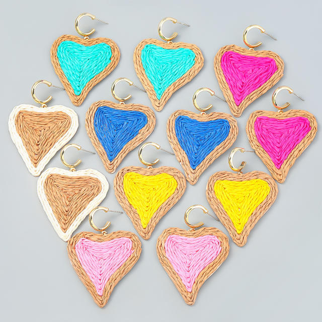 INS straw heart colorful earrings