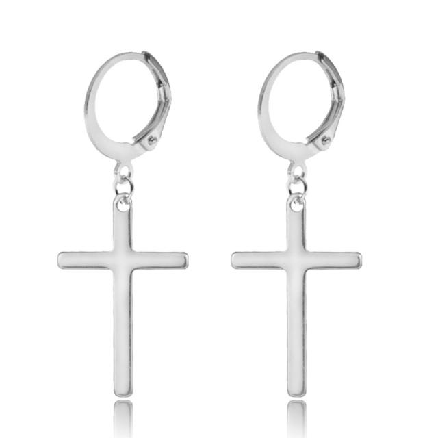 Black titanium steel cross earrings