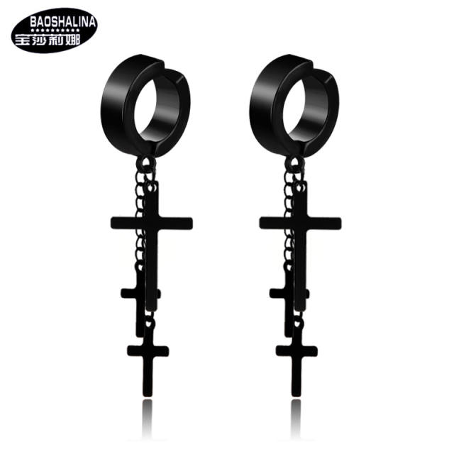 Black punk titanium steel earrings