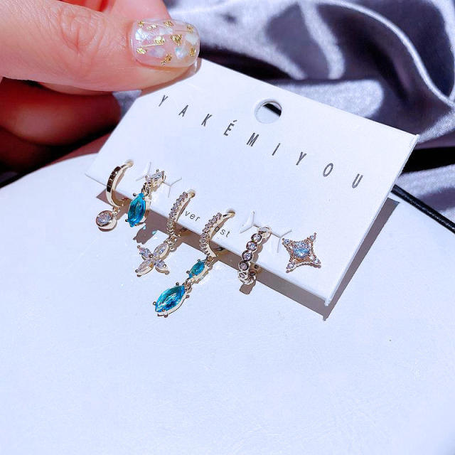 6pcs real gold plated cute huggie earrings set