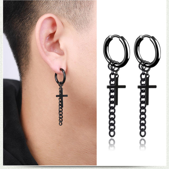 Tassel titanium steel cross earrings