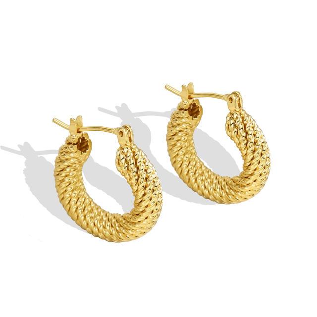 Vintage twisted real gold plated huggie earrings