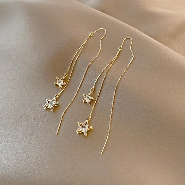 Korean fashion personality pave setting rhinestont chain tassel earrings