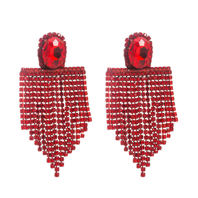 Colorful rhinestone tassel luxury earrings