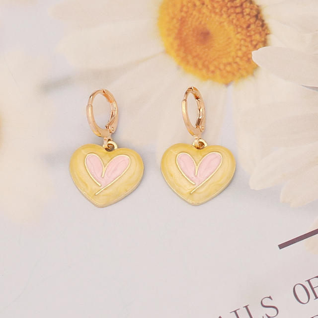 Korean fashion enamel heart huggie earrings