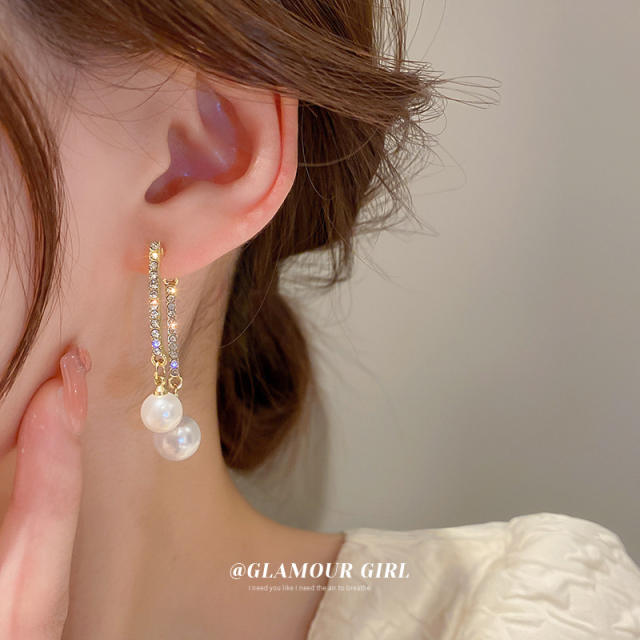 Rhinestone pearl elegant jacket earrings