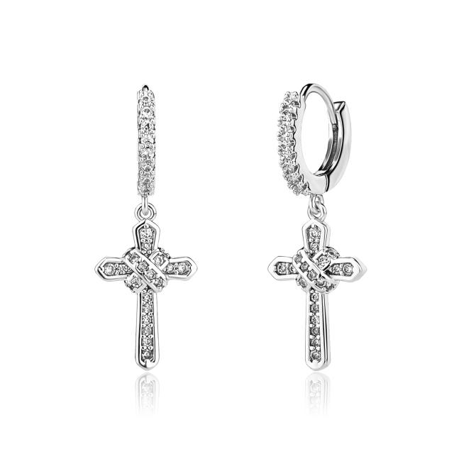 Hip hop zircon cross earrings