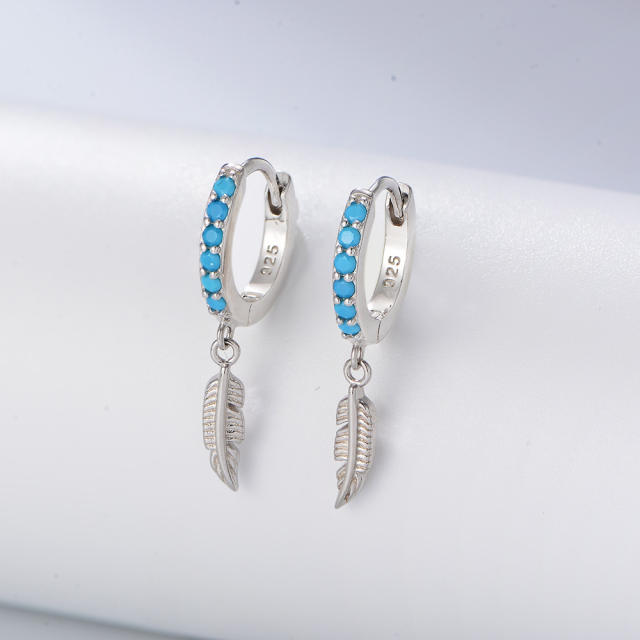 S925 sterling silver turquoise beads huggie earrings