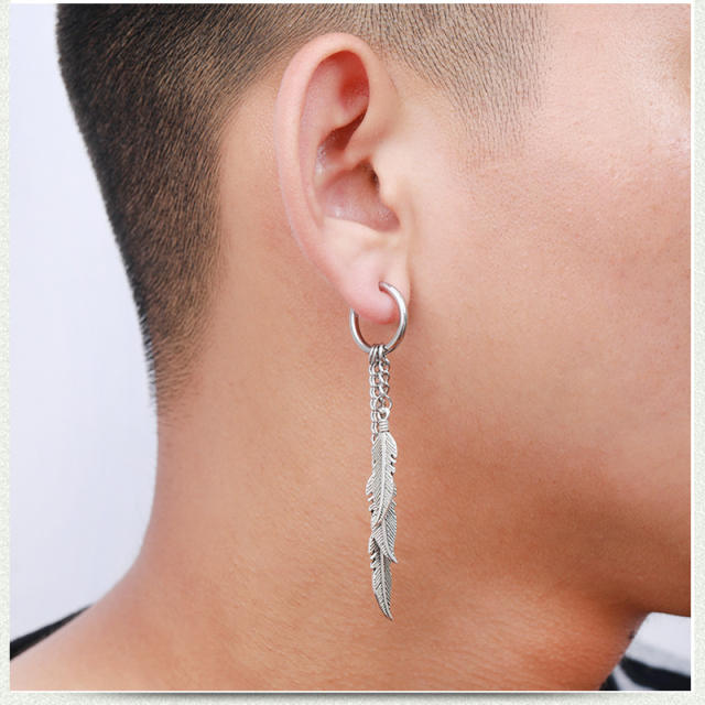 Tassel titanium steel leaves earrings