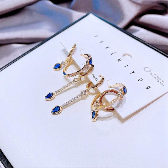 6pcs sapphire cubic zircon drop earrings set