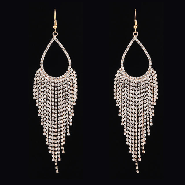 Rhinestone tassel drop shape bridal earrings