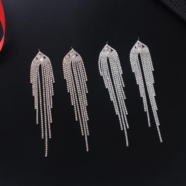 Korean fashion long tassel rhinestone earrings