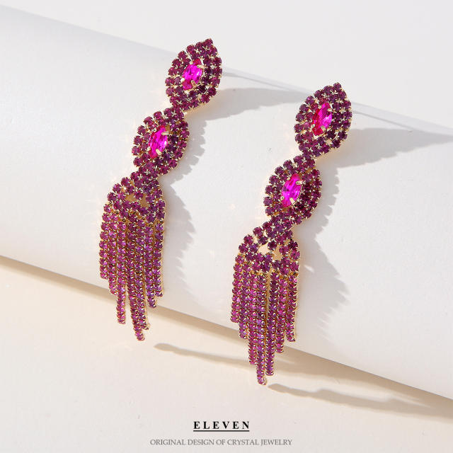 Occident fashion pink color diamond tassel earrings