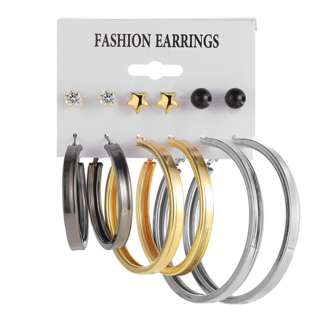 Punk trend metal C shape earrings set