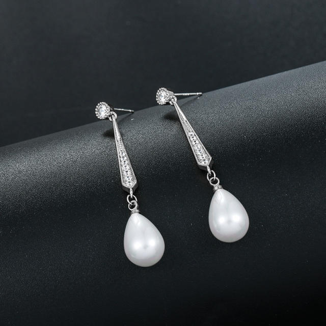 Drop pearl long earrings for bride